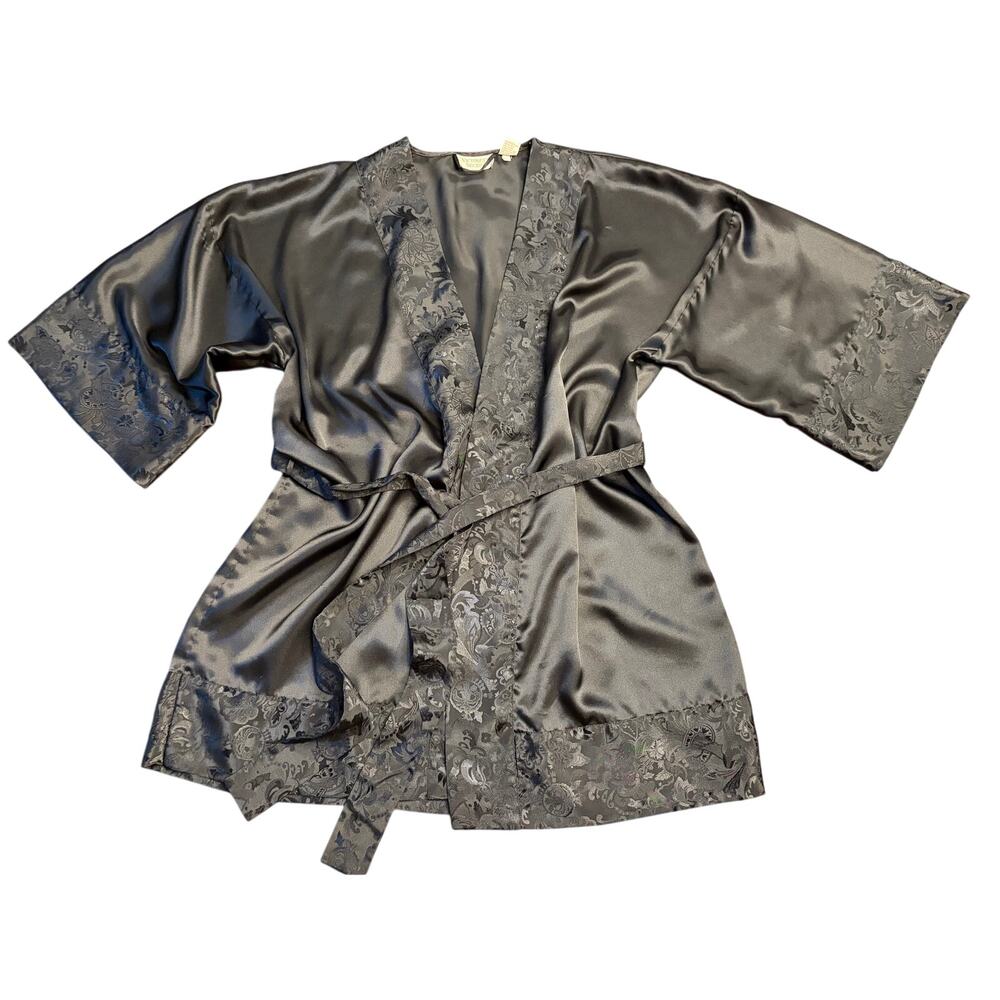 Vintage Victoria’s Secret Black Satin Paisley Kimono Robe O/S